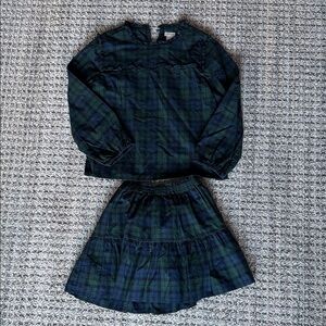 Crew Cuts Plaid Two-Piece Top & Skirt Set - Green and Navy